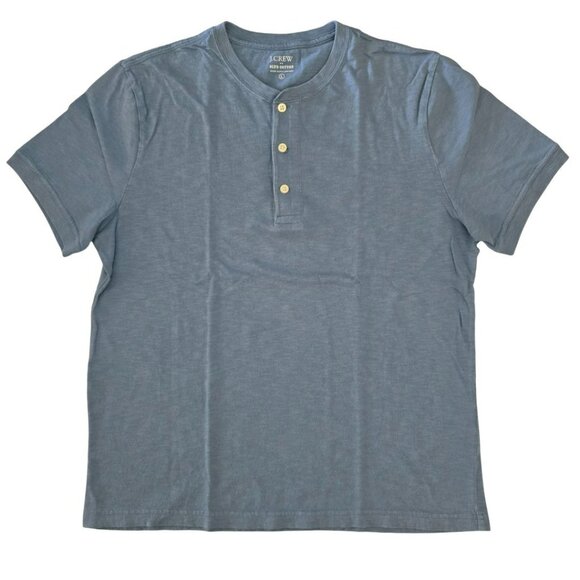 J.Crew Slub Cotton Henley Men's Size Large Blue Short Sleeve Shirt - Picture 1 of 4